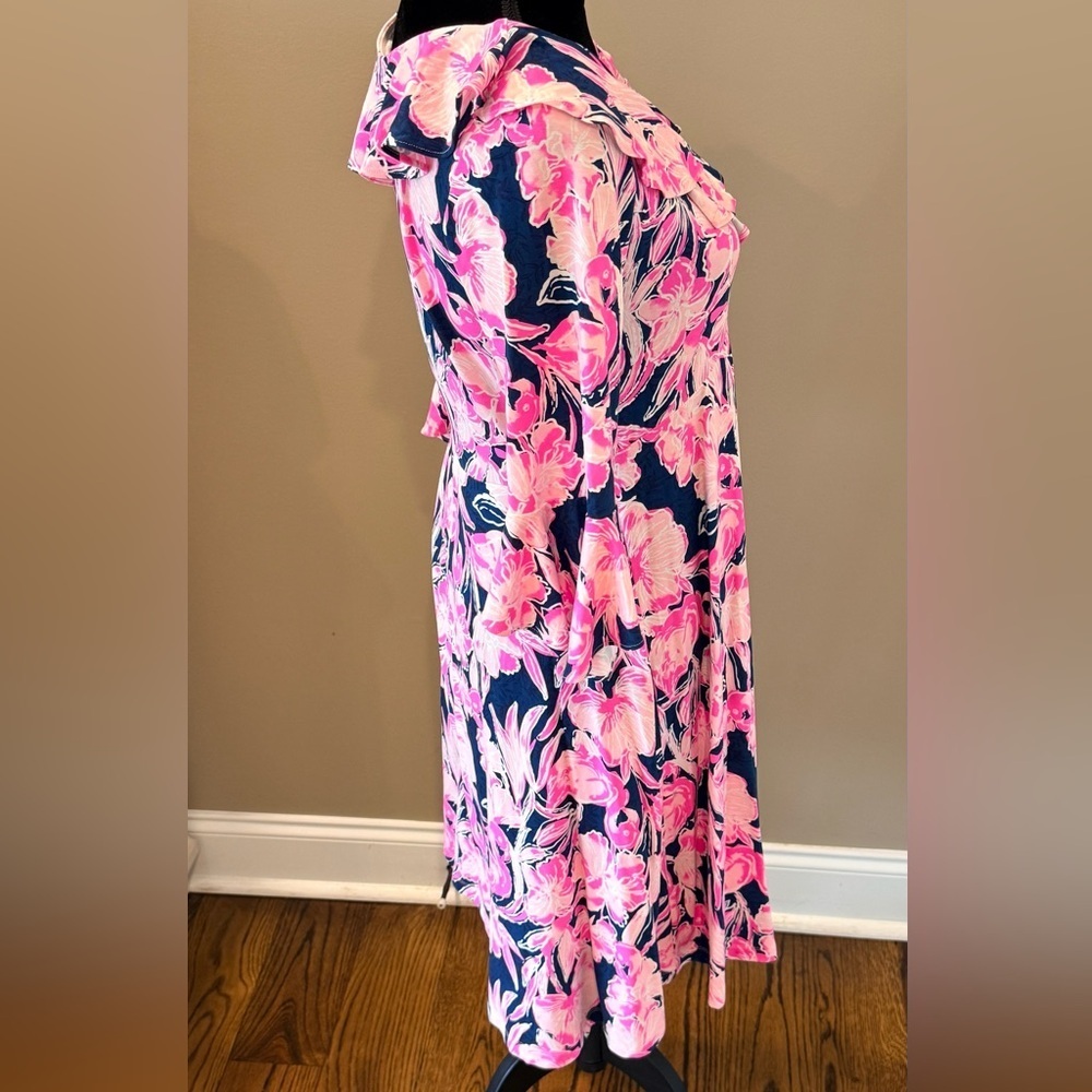 Women’s LILLY PULITZER Stirling dress- Inky Navy Flamingle. Size medium - Picture 3 of 7